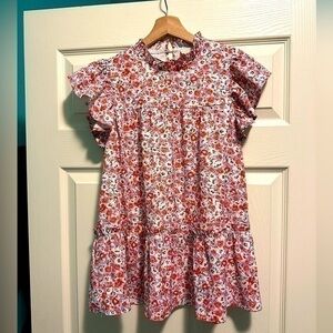 Pinch top with high neckline and ruffle sleeves